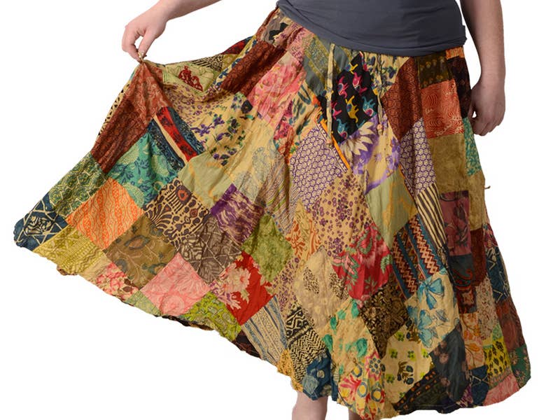 Festy Style Diamond Patchwork Finger Loops Skirt