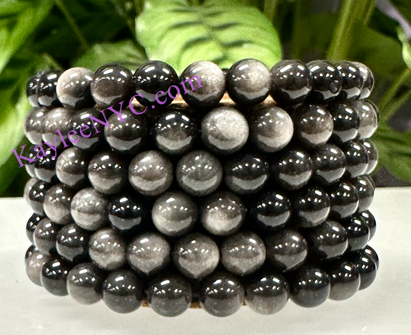 Natural Silver Sheen Obsidian 8mm 7.5”