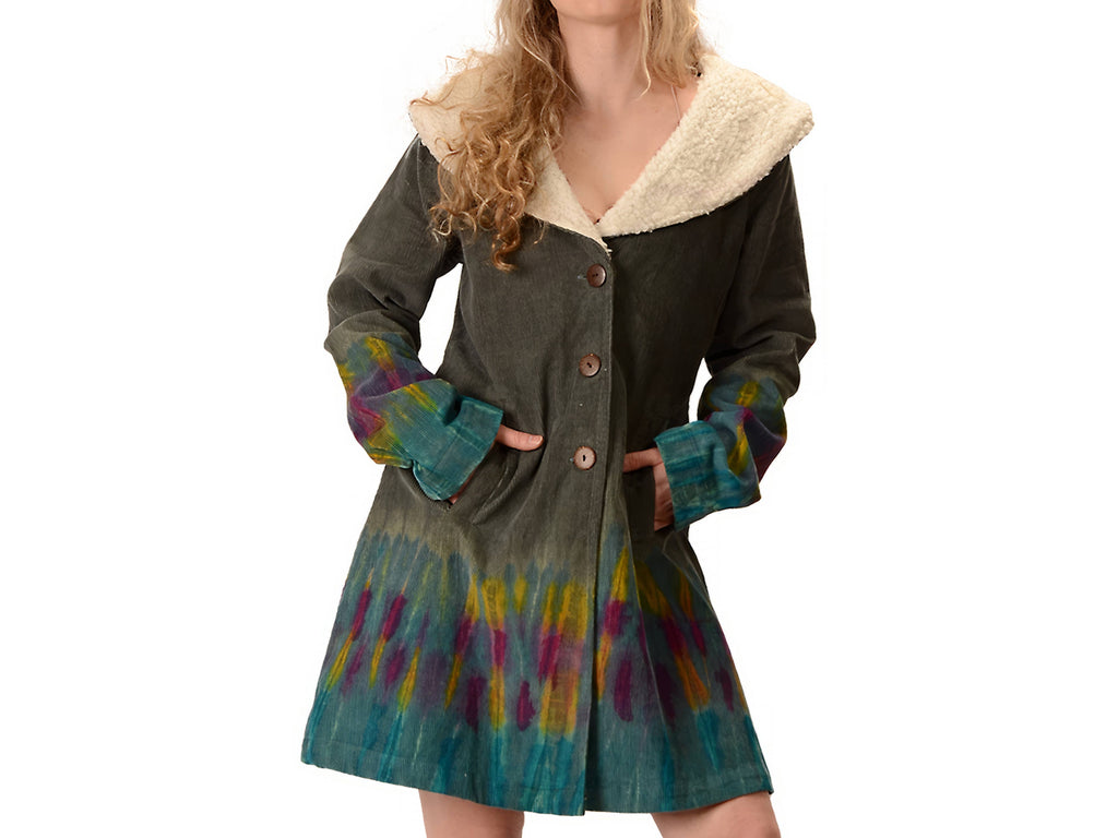 Tye Dye Corduroy Jacket with Sherpa Fleece Trim