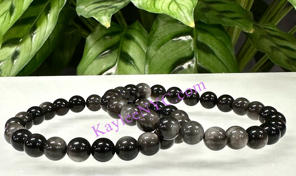 Natural Silver Sheen Obsidian 8mm 7.5”