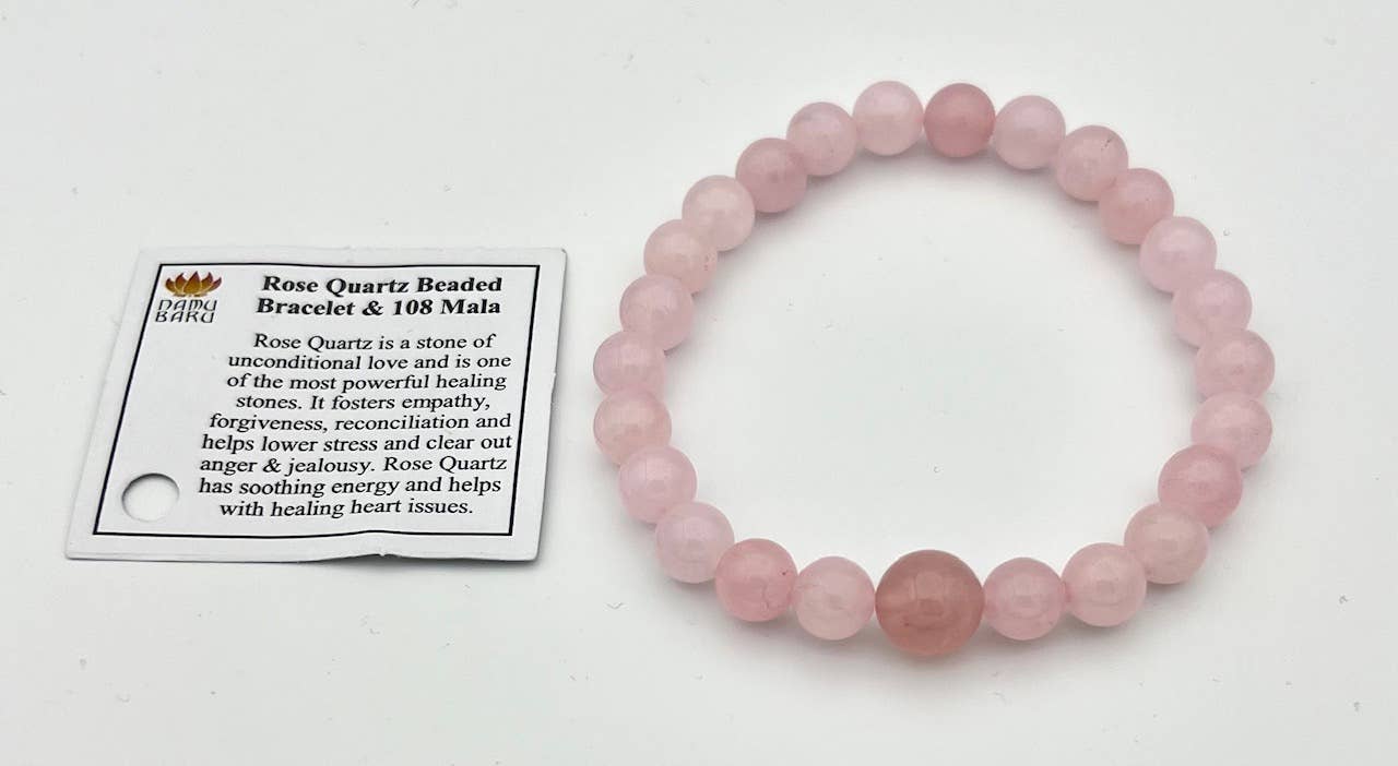 Large Size Rose Quartz Beaded Bracelet Wrist Mala 8mm