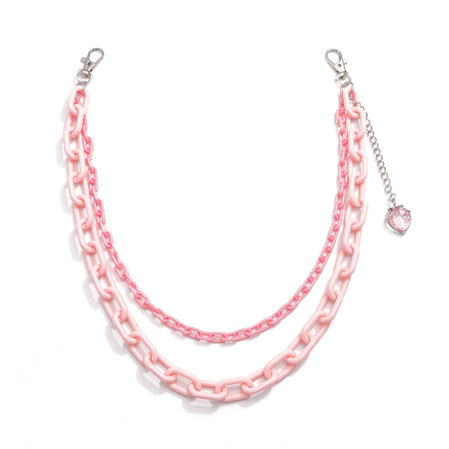 Pink Strawberry Acrylic Belt Chain Cute Trendy Double Layer Waist Chain