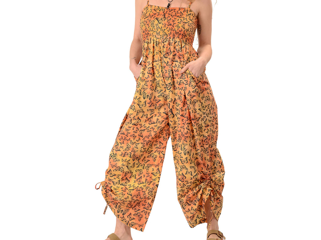 Tye Dye Cotton Butterfly Print Jumper/Overalls
