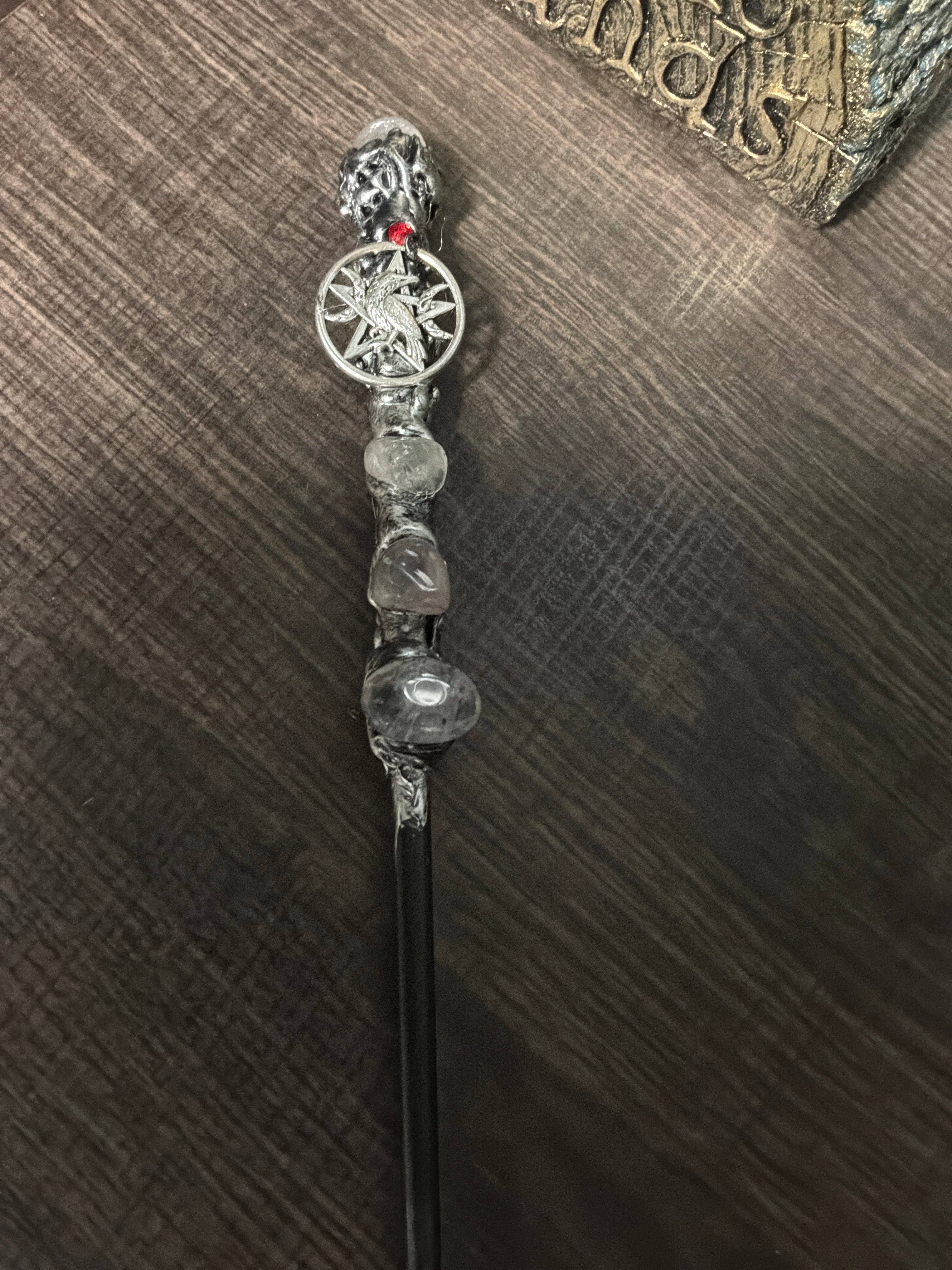 Magick Wand - Silver Raven w/ Rose Quartz