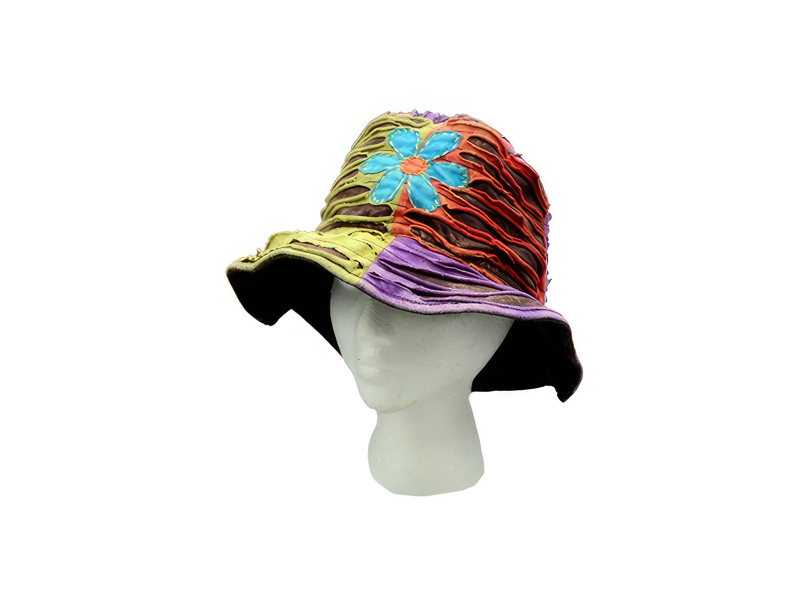 Cotton Strippy Bucket  Hat with sunflower embroidery