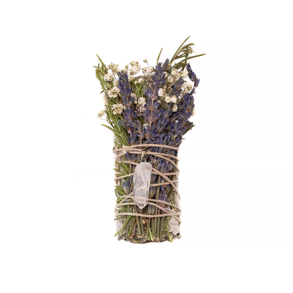 Floral Sage Clear Quartz Pendant Spiritual Cleansing Bundle