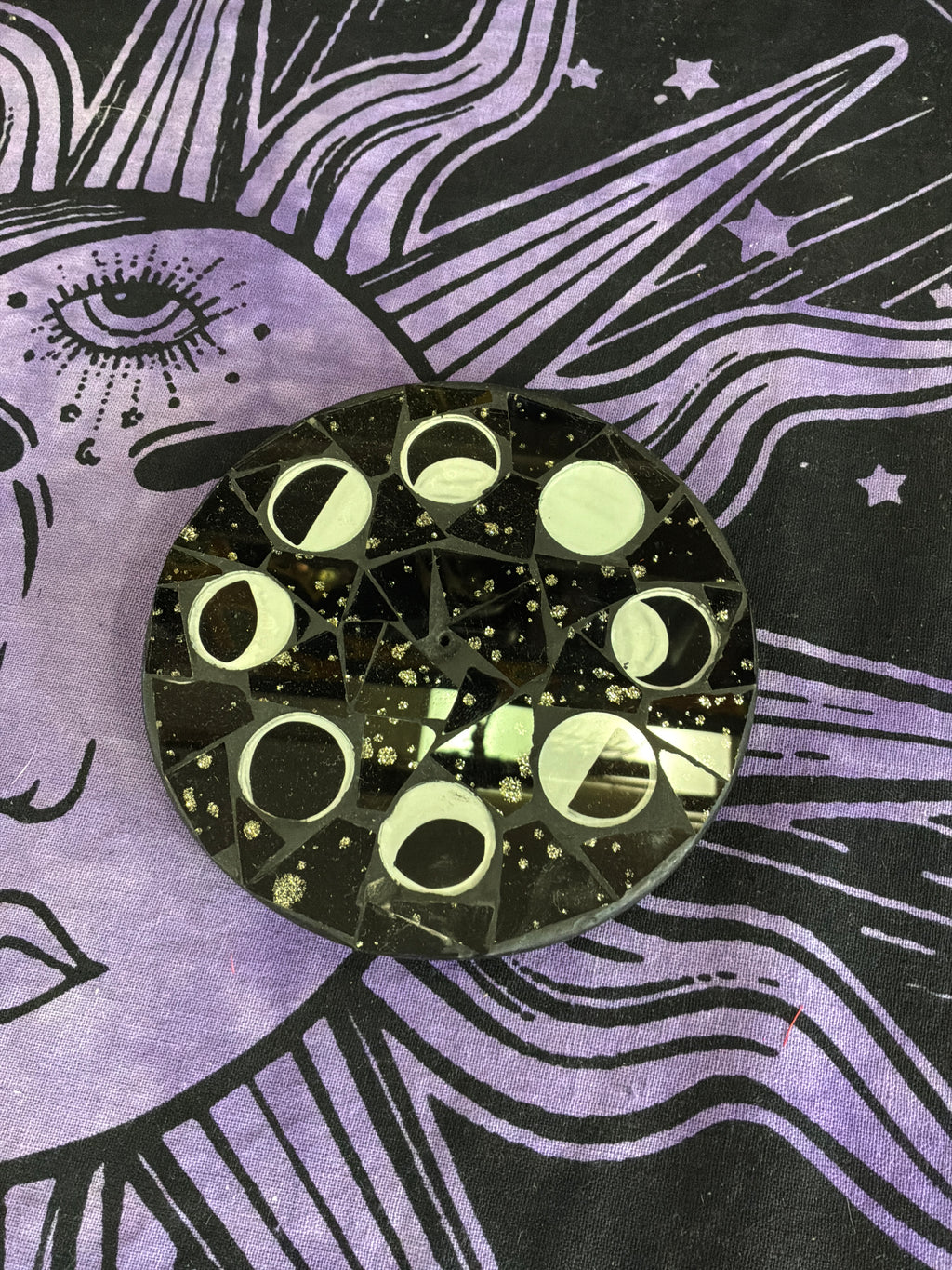 Round Mosaic Moon Phase Incense Holder