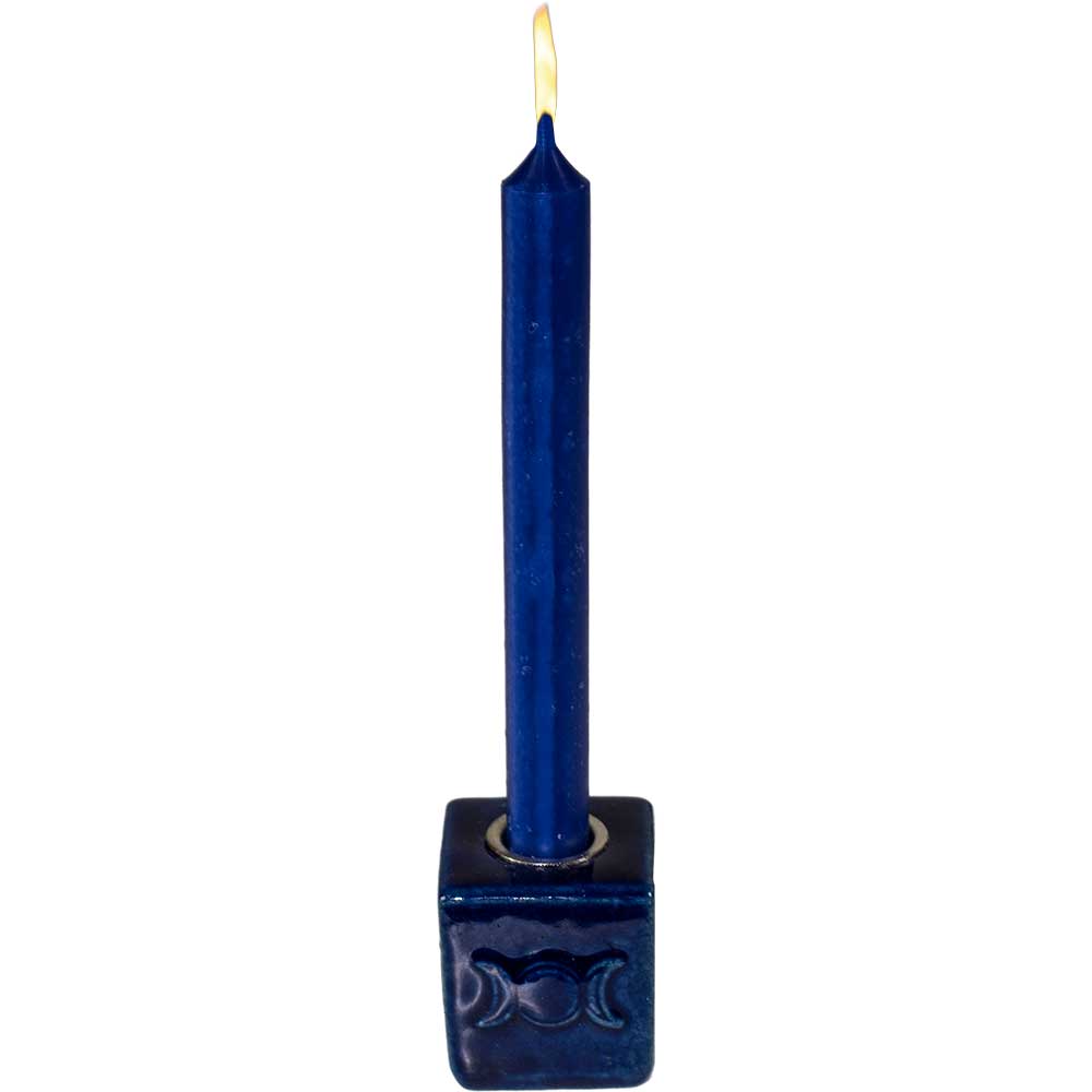 Ceramic Mini Candle Holder Cube - Triple Moon Blue