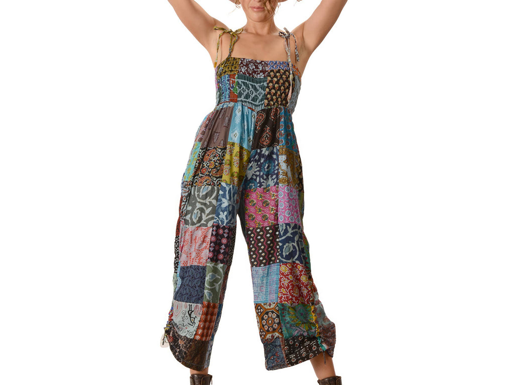 Patchwork Cotton Print Cinche Leg Jumper