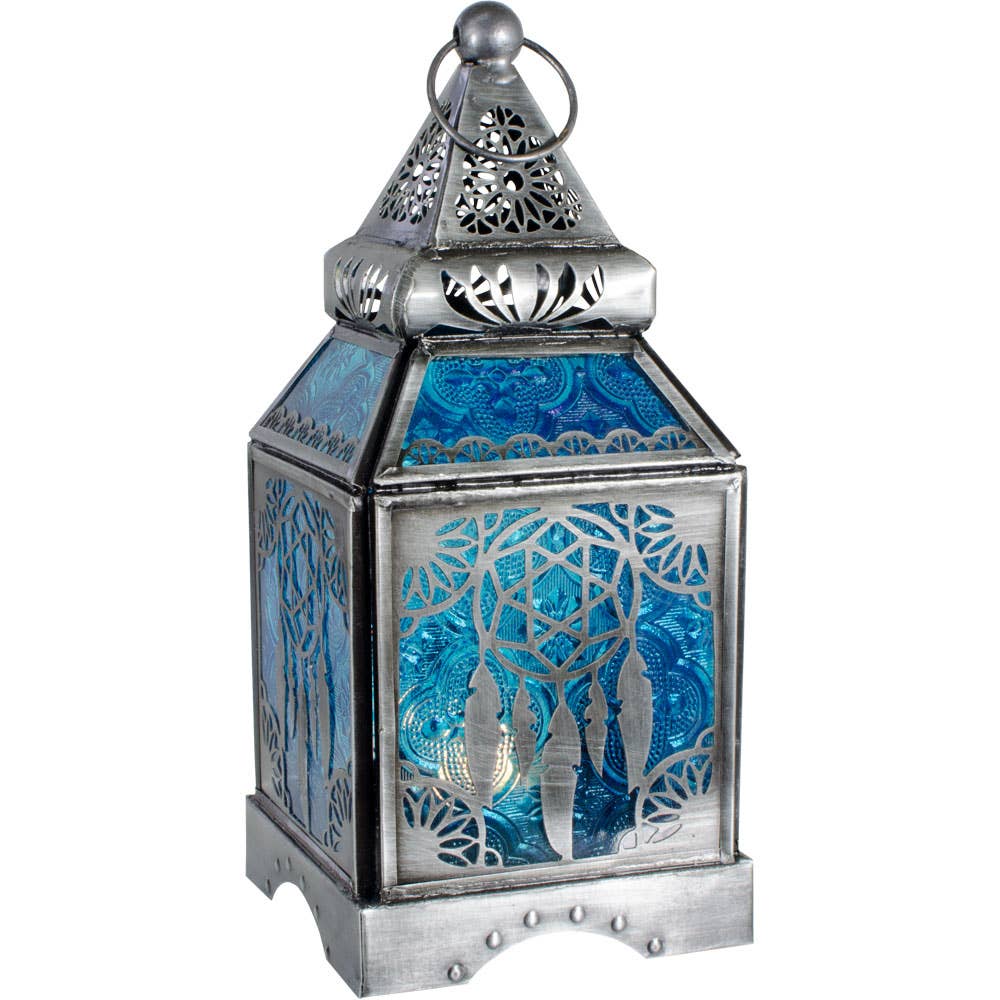 Glass & Metal Lantern Dreamcatcher Turquoise