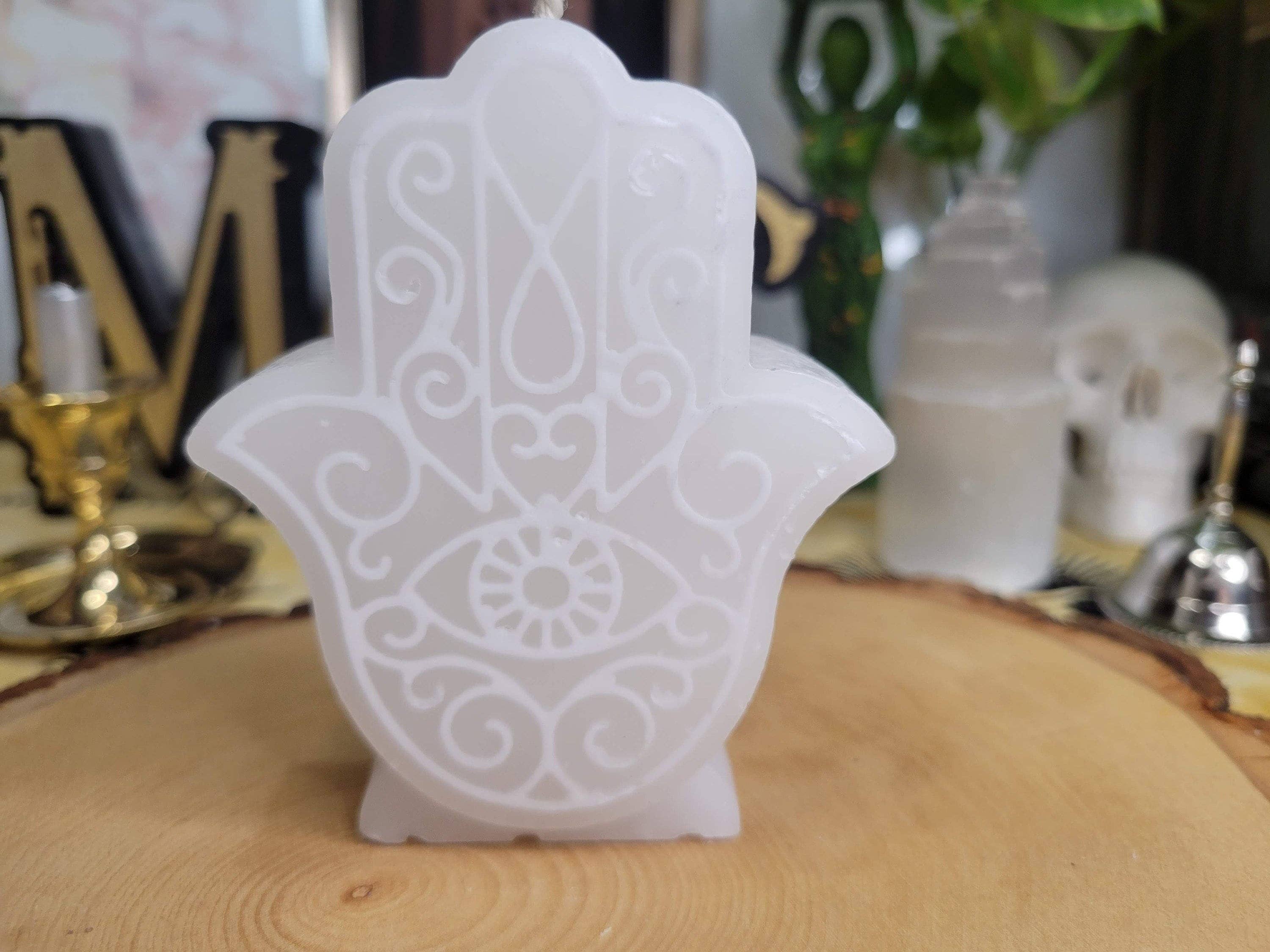 White Hamsa Candle, Hamsa Decor Candle,  Figurine Candle Evil Eye Protection Candle Spell Candle