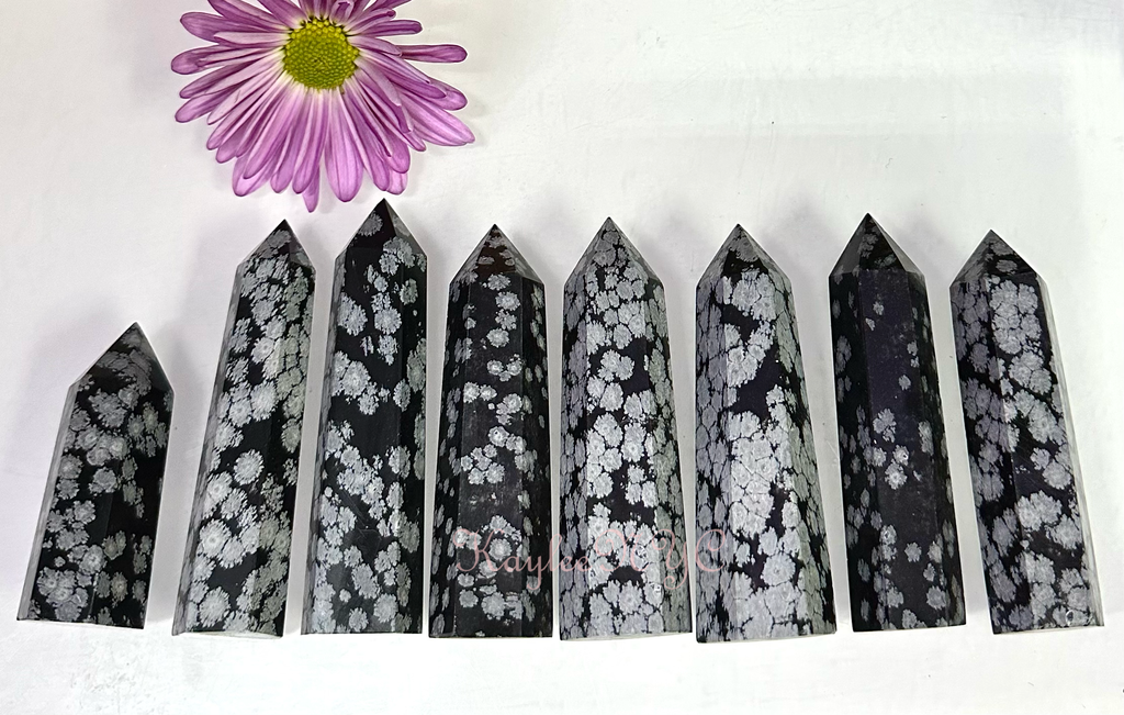 Natural Snowflake Obsidian Obelisk Tower