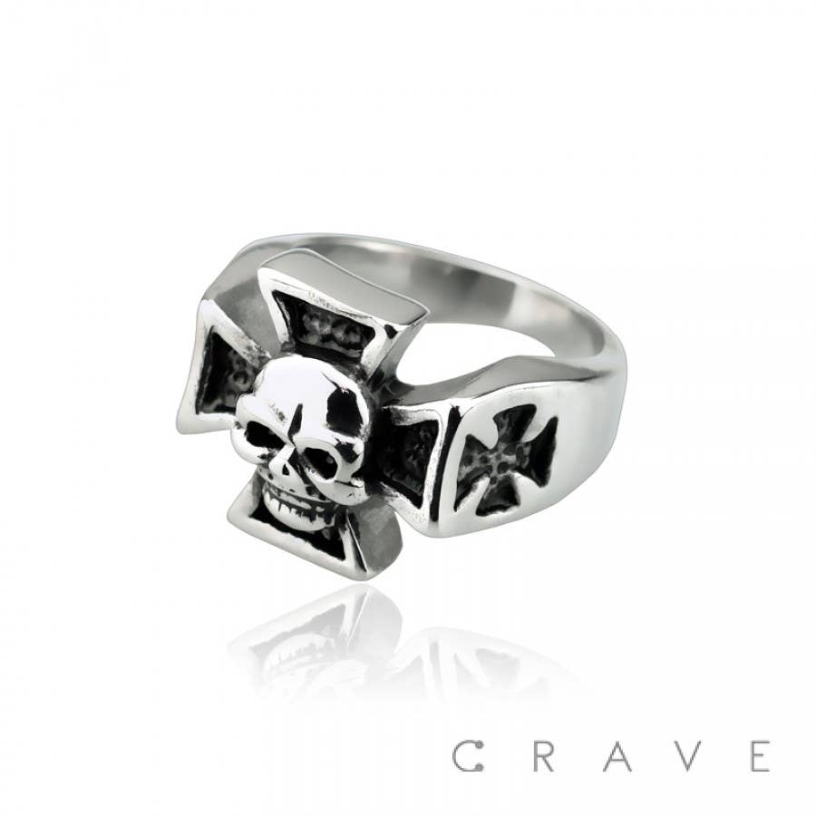 SS IRON CROSS SKULL RING