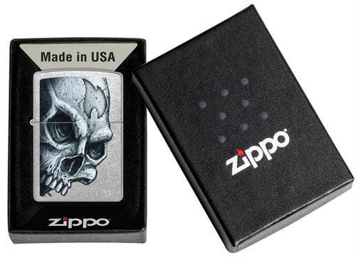 Skull and Flame  Street Chrome Zippo Lighter