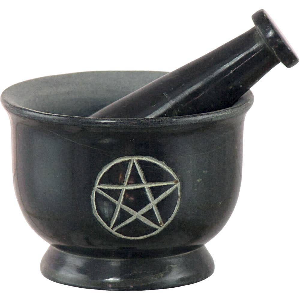 Soapstone Mortar & Pestle Pentacle Black (Each)