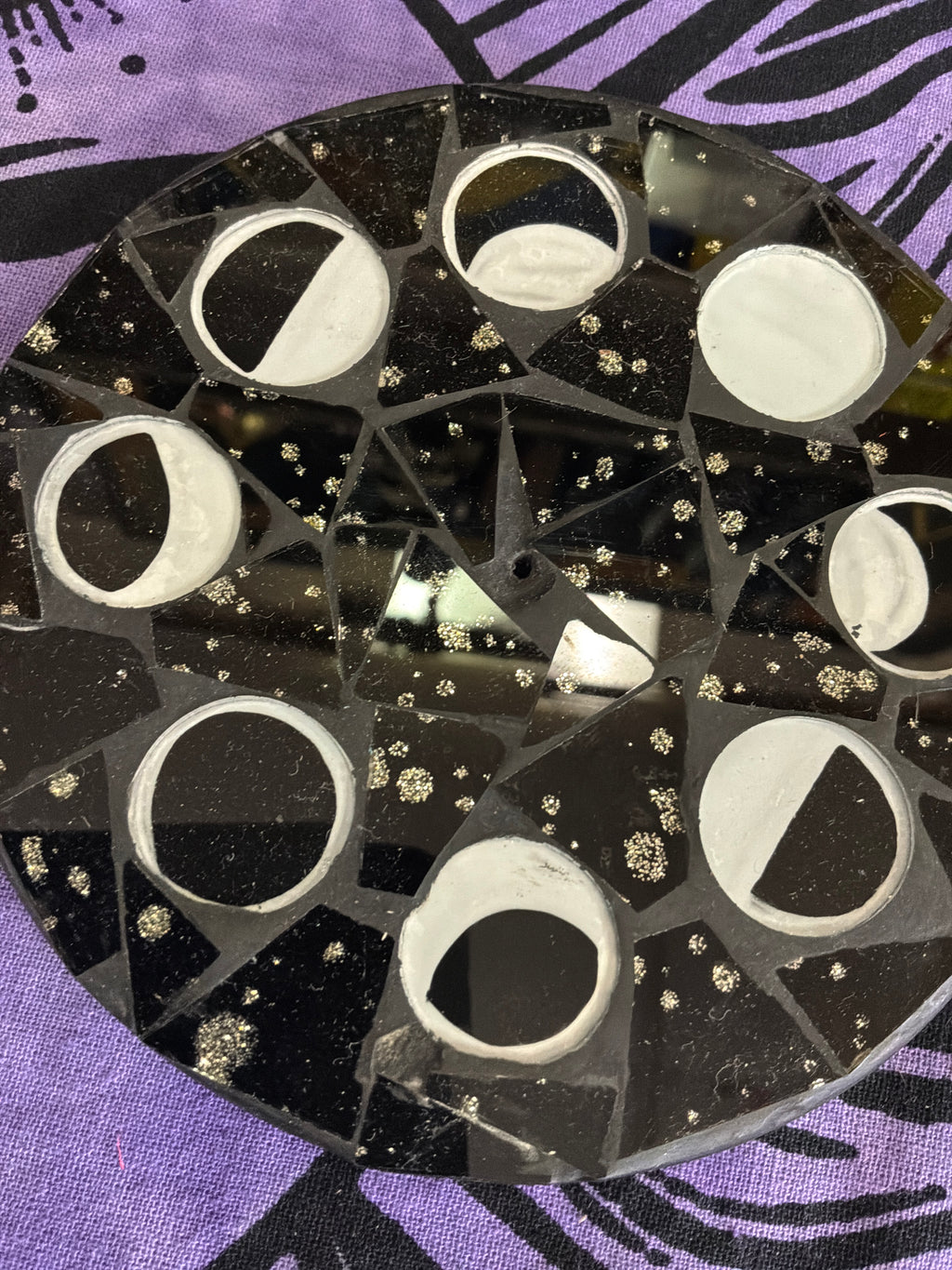Round Mosaic Moon Phase Incense Holder
