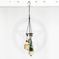 Witch's Bell: Driftwood, Hammered Black Spiral, Colorful Beads - Handcrafted