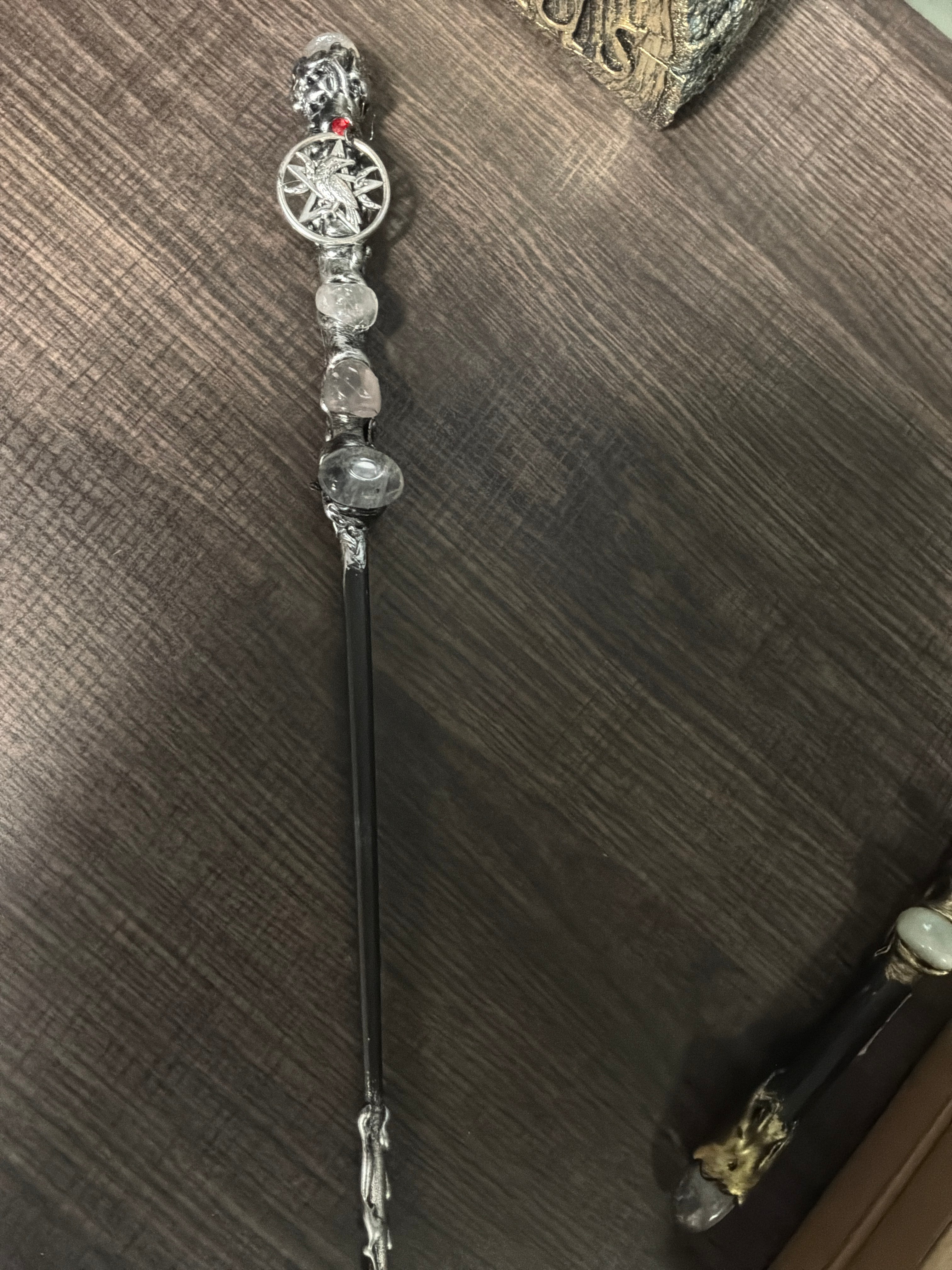 Magick Wand - Silver Raven w/ Rose Quartz