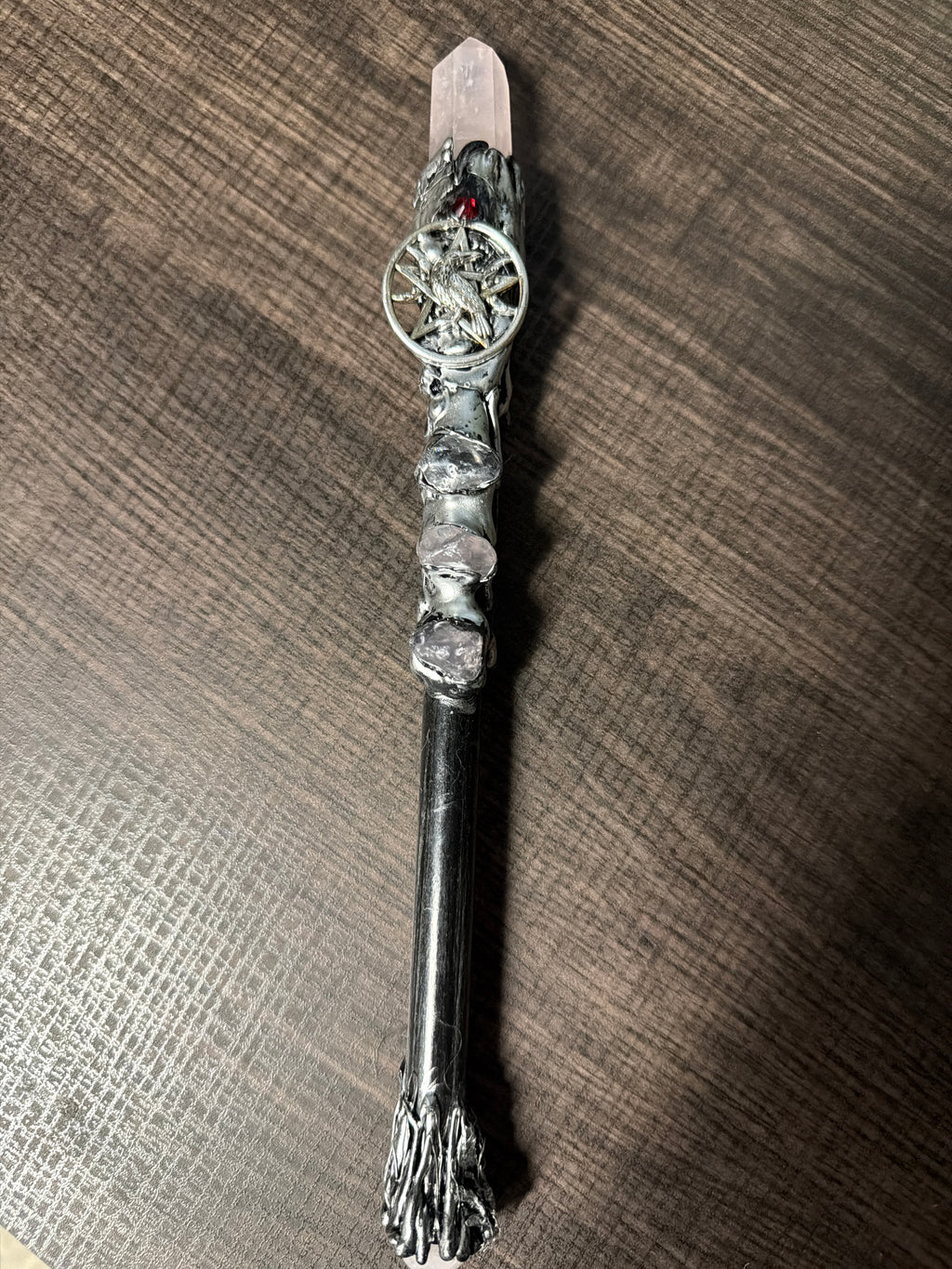Magick Wand - Rose Quartz Point w/ Silver Raven