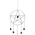 Metal Wall Hanging Pentacle w/ Crystal Point & Gemstones