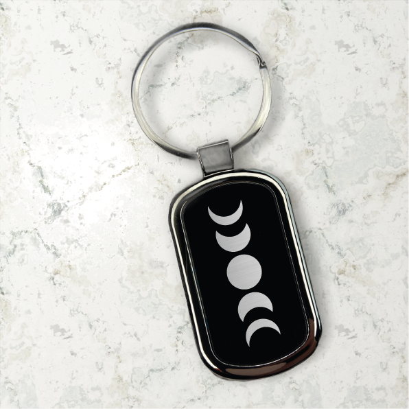 Moon Phase Witch Pagan Engraved Metal Keychain