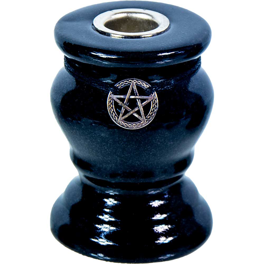 Ceramic Mini CandleStick Holder - Pentacle Black