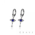 PAIR OF 316L STAINLESS STEEL HUGGIE/HOOP EVIL EYE TEAR DROP