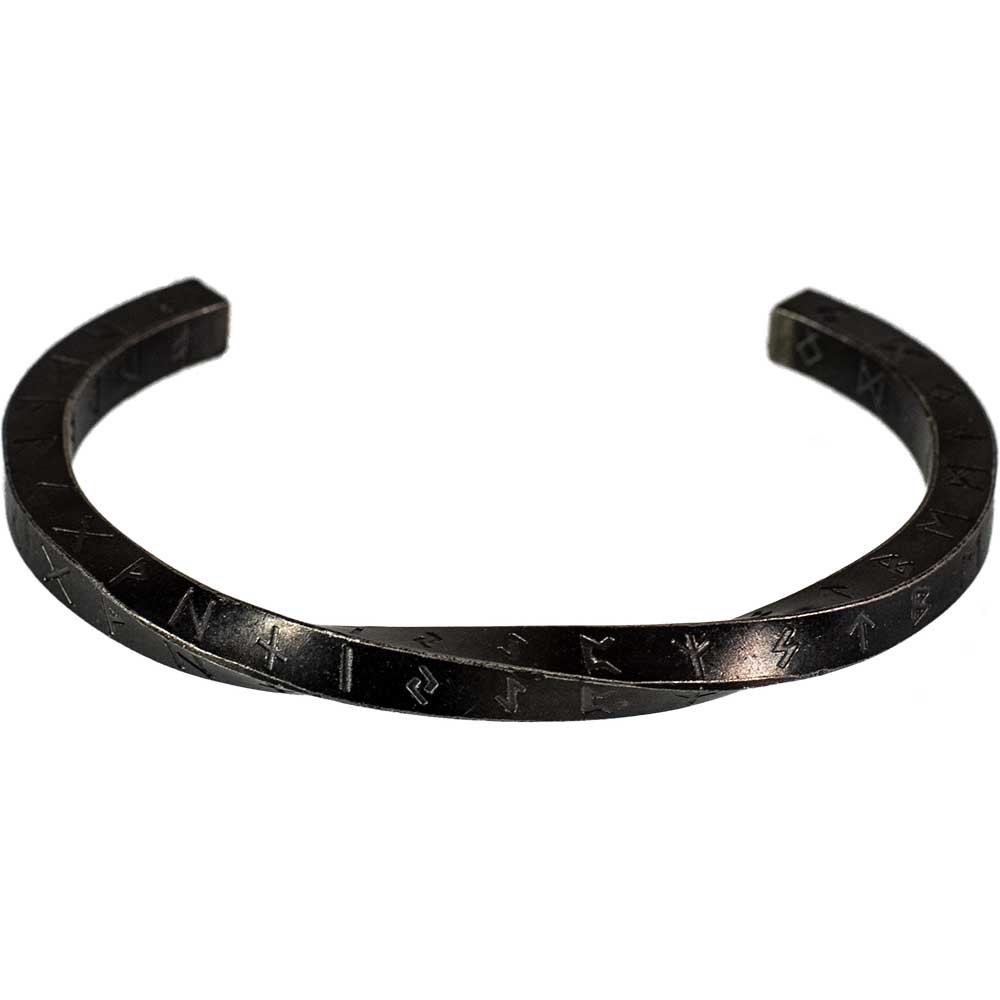 Stainless Steel Viking Twist Cuff Bracelet-Nordic Runes Blk