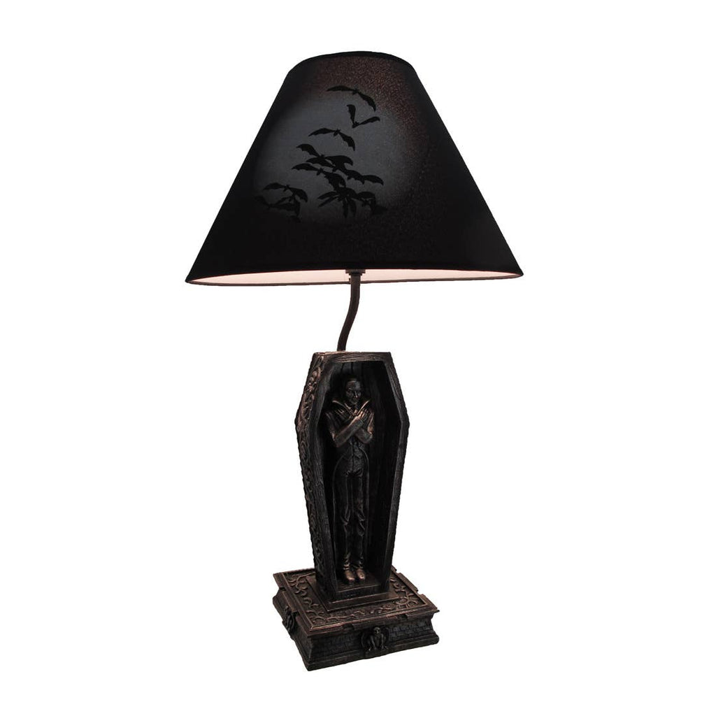 Dark Dawning Vampire in Coffin Black Table Lamp