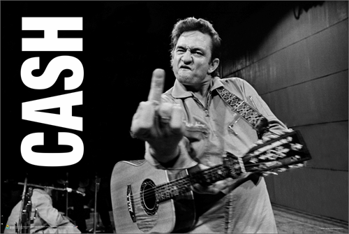 Johnny Cash Middle Finger San Quentin Poster - 36" x 24"