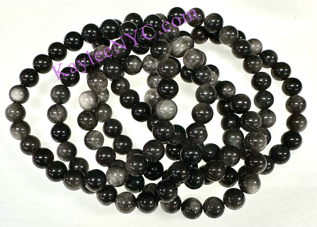 Natural Silver Sheen Obsidian 8mm 7.5”