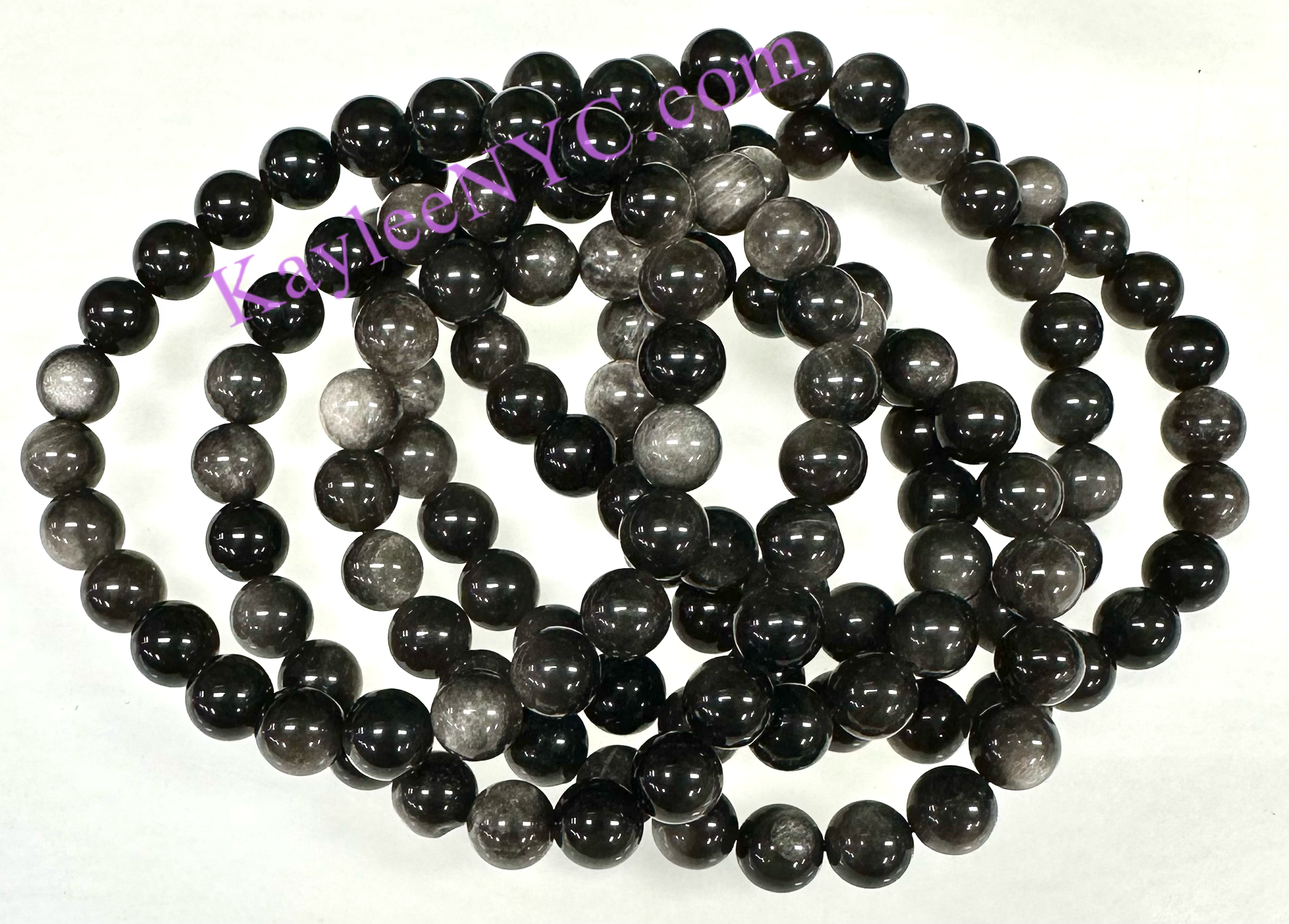 Natural Silver Sheen Obsidian 8mm 7.5”