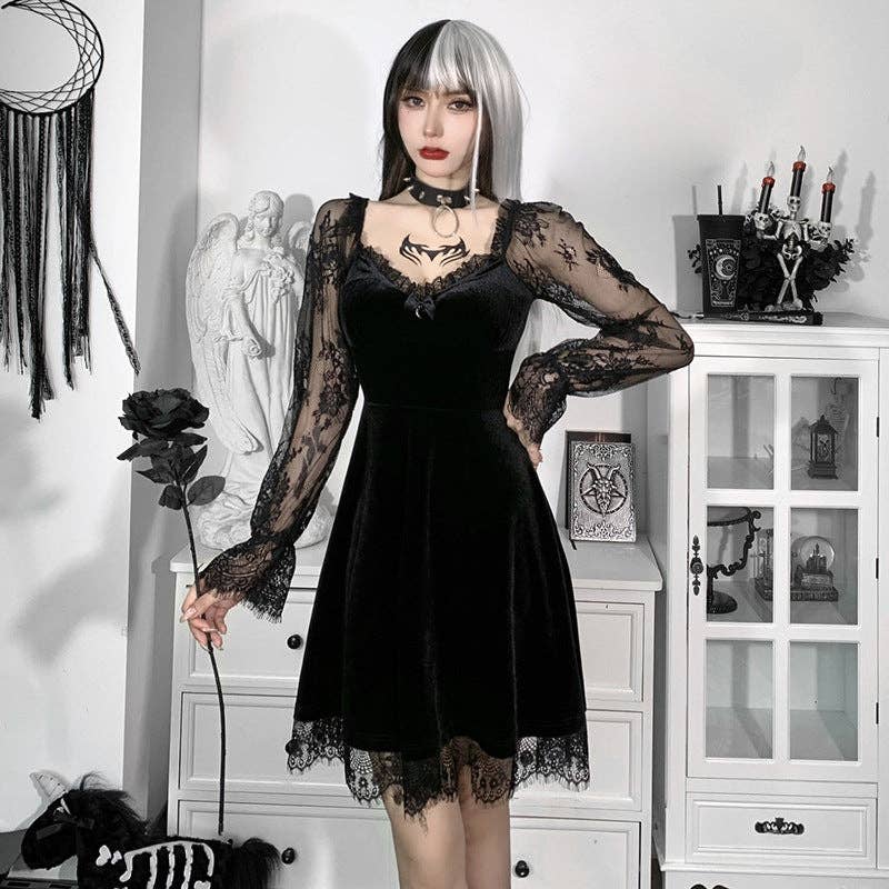 Dark Hip-Hop Lace Dress Elegant Fit