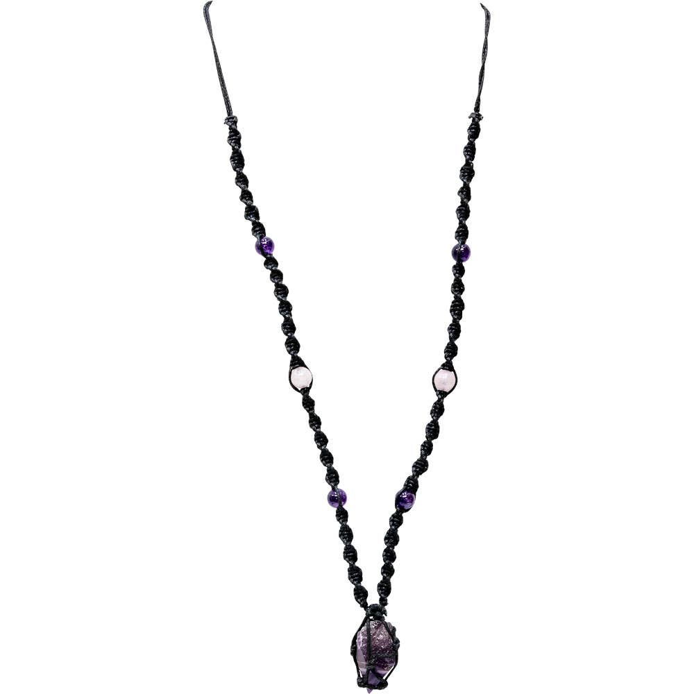Hippie Necklace w/ Beads - Rough Amethyst Point