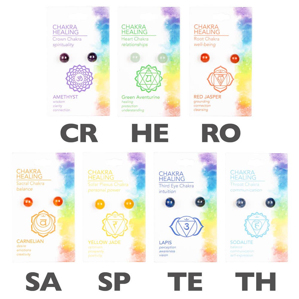 CHAKRA EARRINGS/GENUINE 8MM STONES