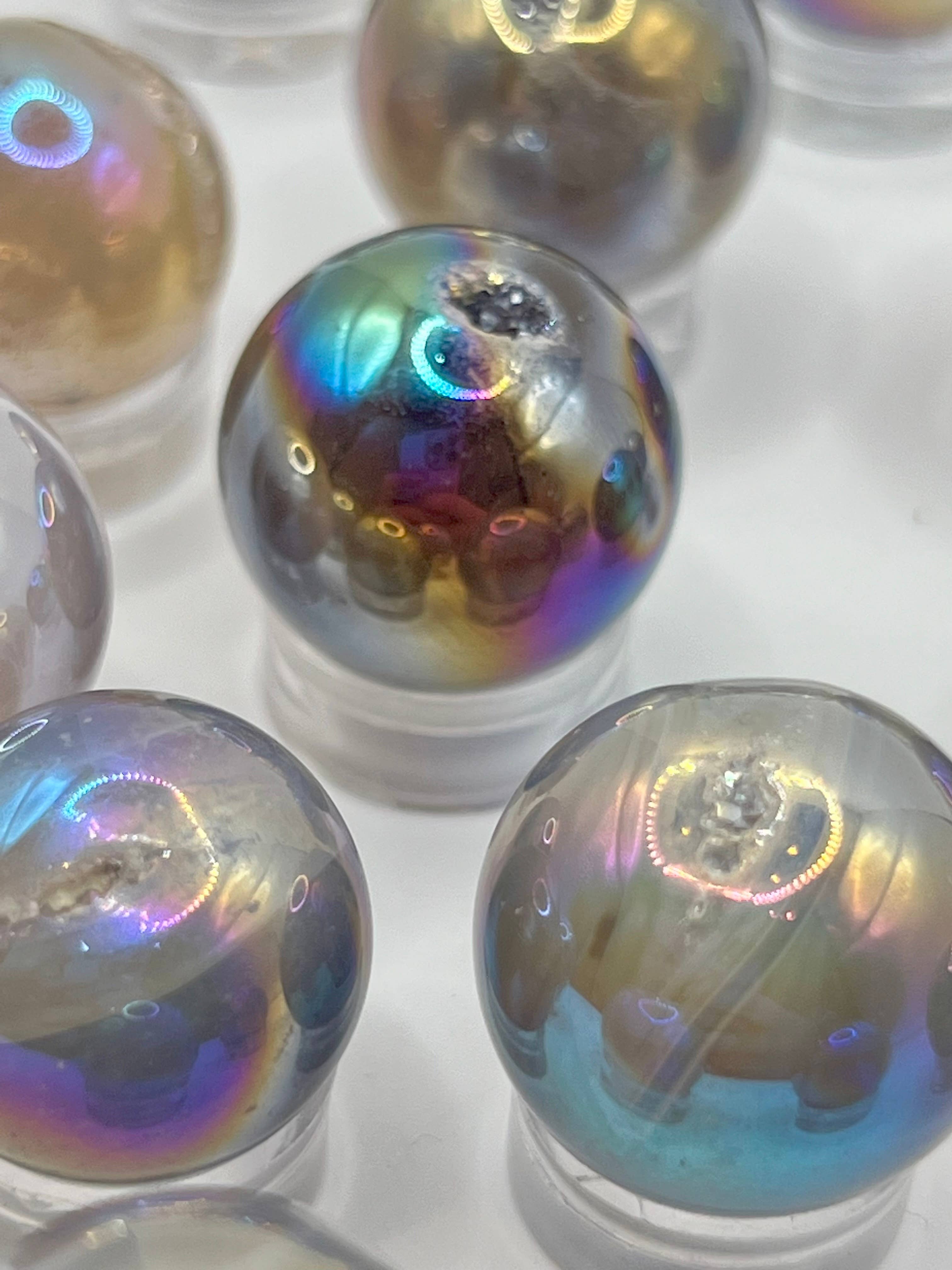 Angel Aura Agate Druzy Mini Geode Sphere