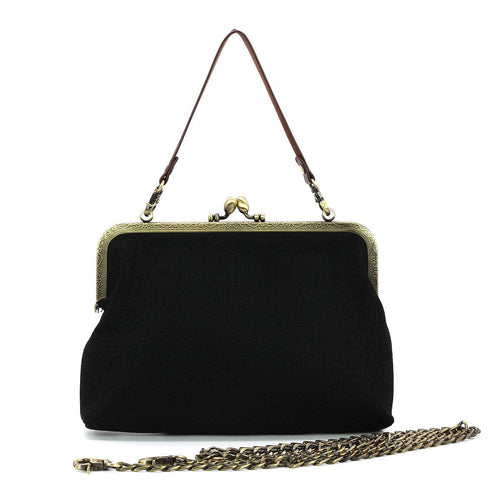Celestial Mushroom Kiss Lock Bag in Linen Cotton Blend Material
