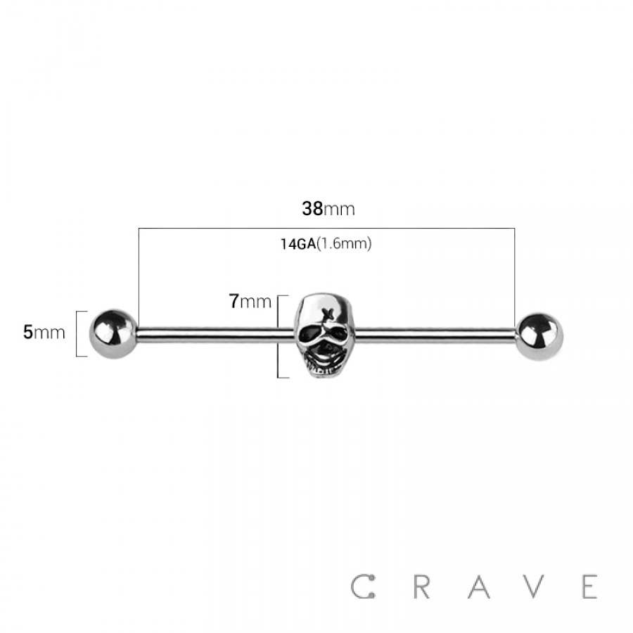 SKULL HEAD 316L SURGICAL STEEL INDUSTRIAL BARBELL