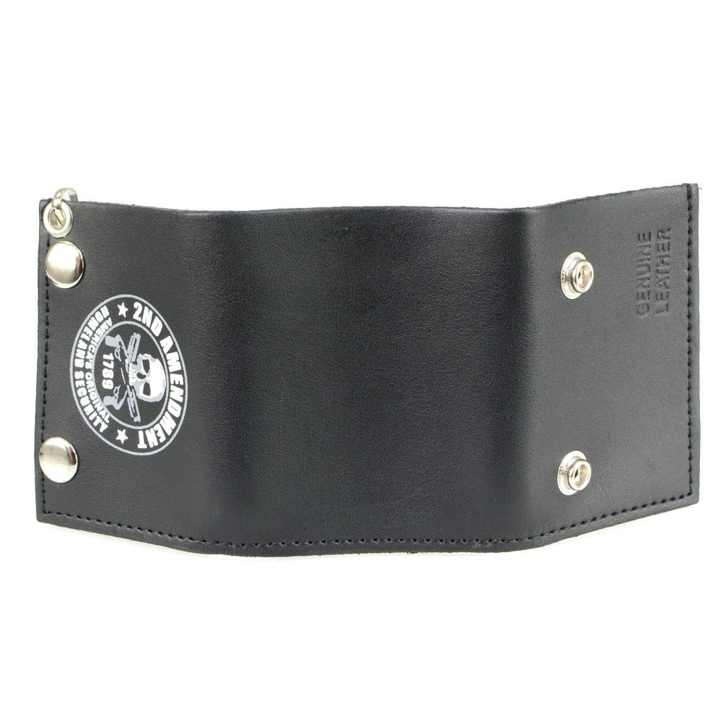 Hot Leathers WLB1021 2nd Amendment Tri-fold Black Leather Wallet with Chain