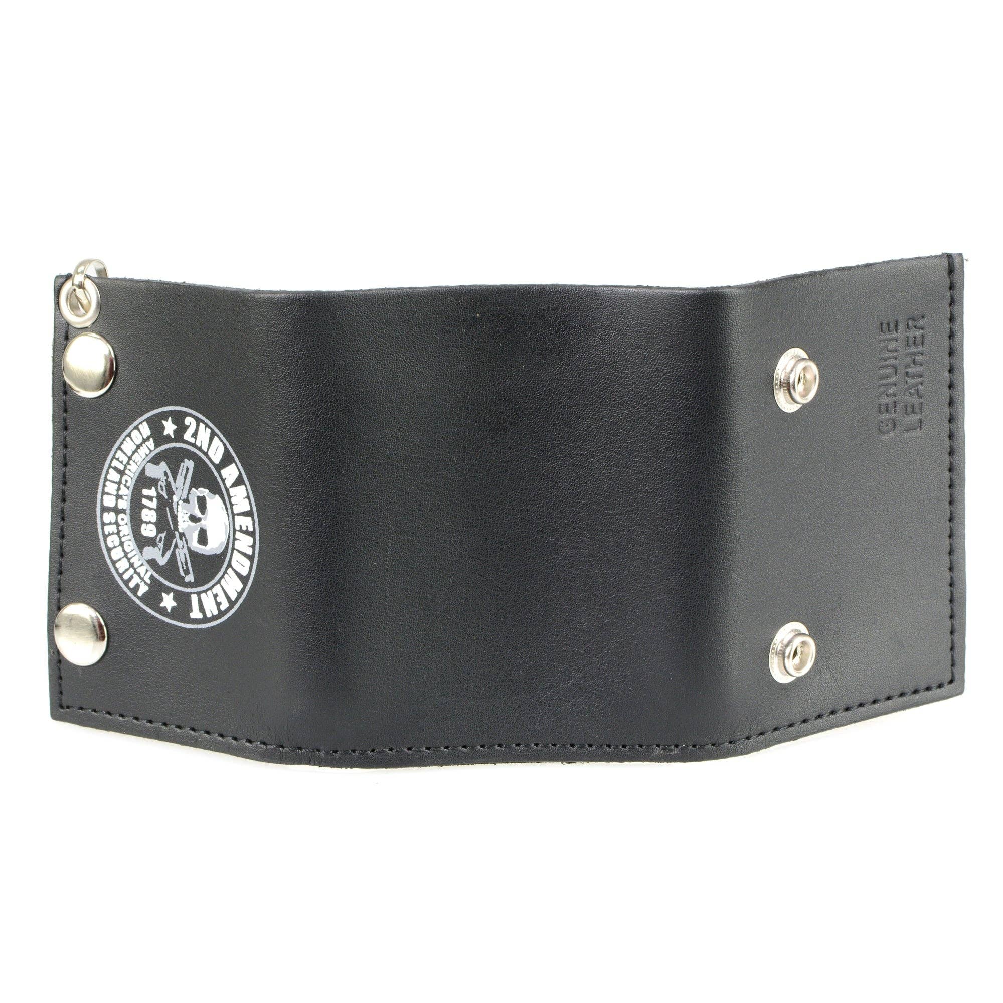 Hot Leathers WLB1021 2nd Amendment Tri-fold Black Leather Wallet with Chain