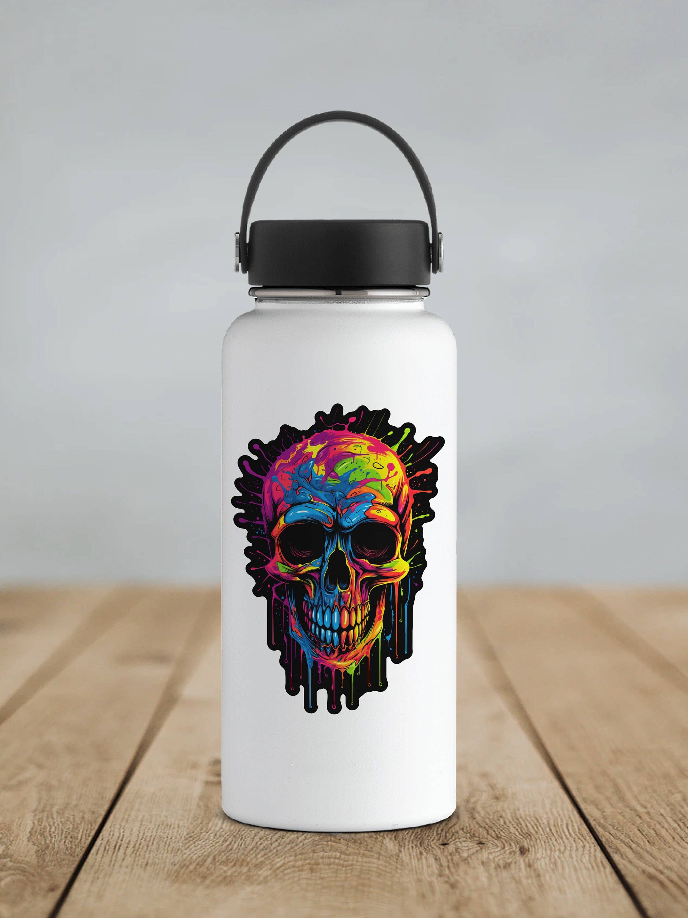 Colorful Skull Sticker- Paint Drip, 3D Art