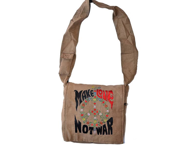 MAKE LOVE NOT WAR PEACE EMBROIDERED DJ COTTON BAG