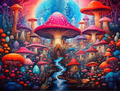Hidden Mushroom Village Tapestry