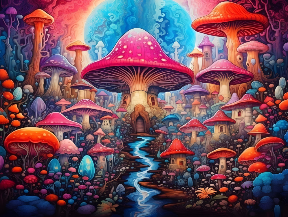 Hidden Mushroom Village Tapestry