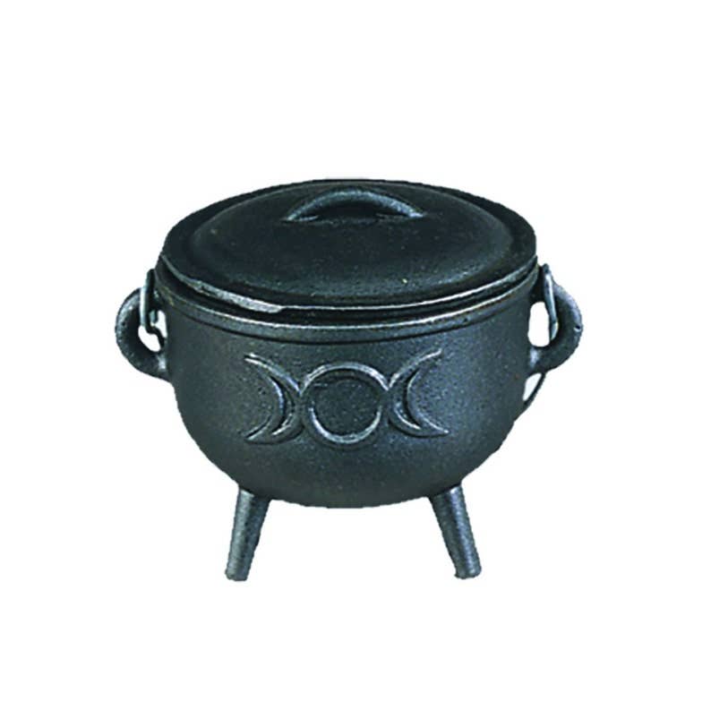Cast Iron Cauldron w/ Lid - Triple Moon (4.5 in.)