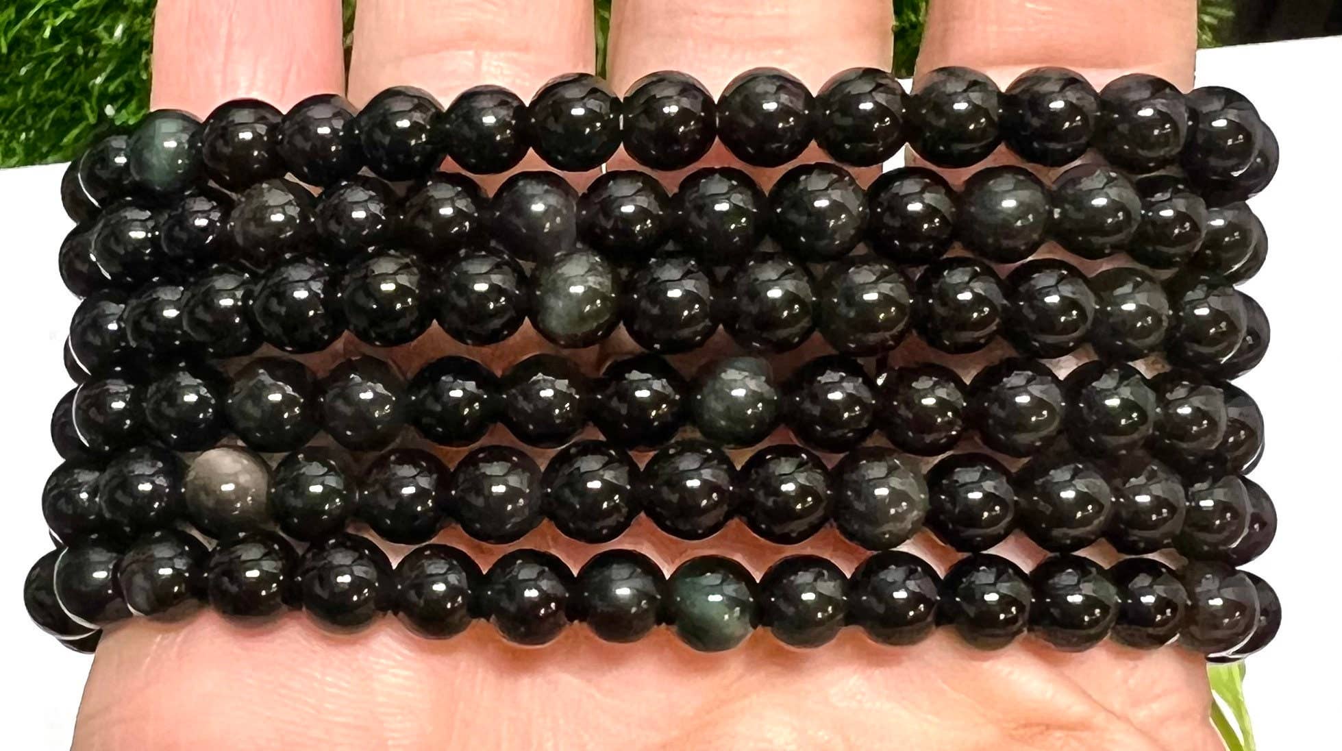 6mm Rainbow Obsidian Crystal Healing Bracelets 7.5" Stretch