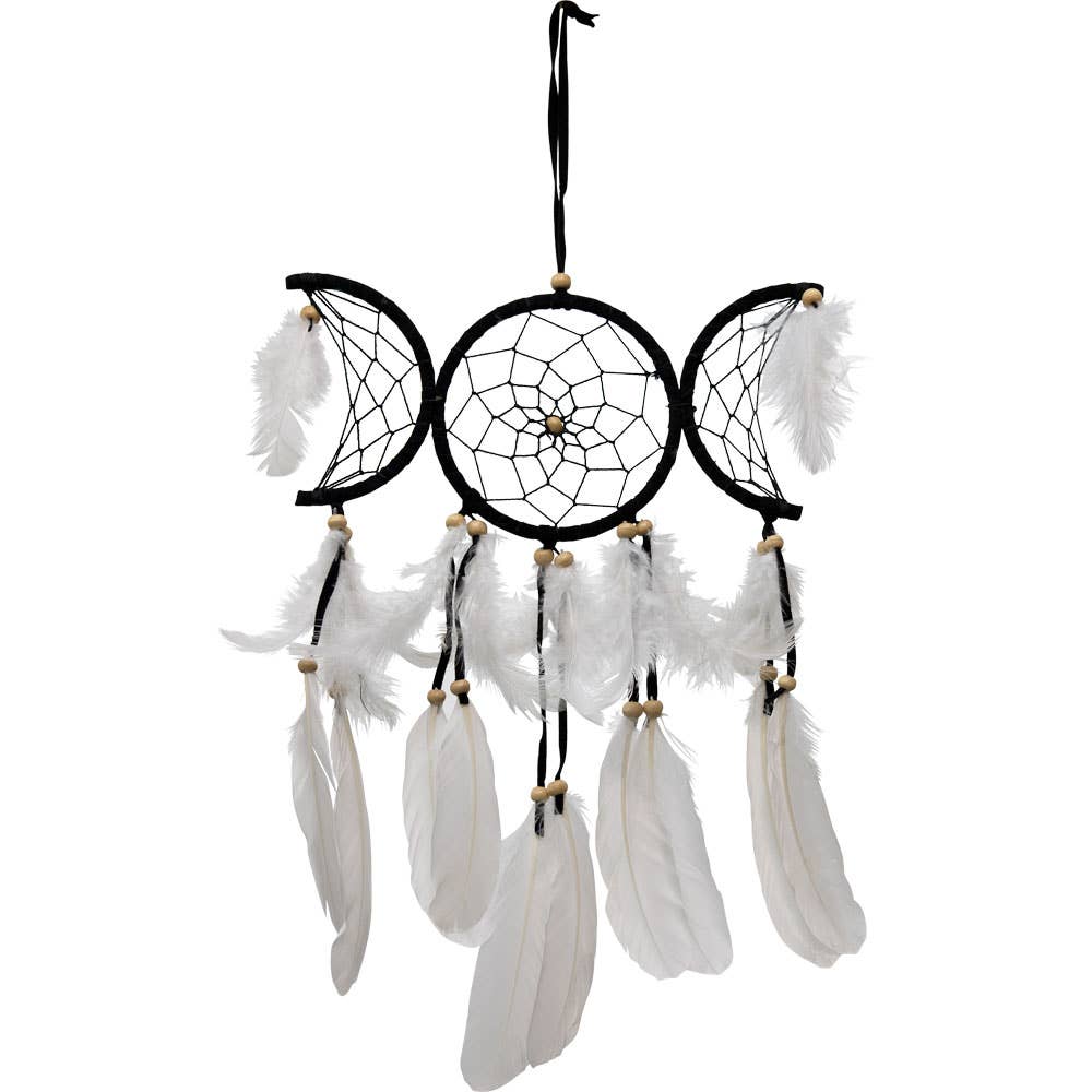 Dreamcatcher Black Triple Moon & White Feathers (Each)
