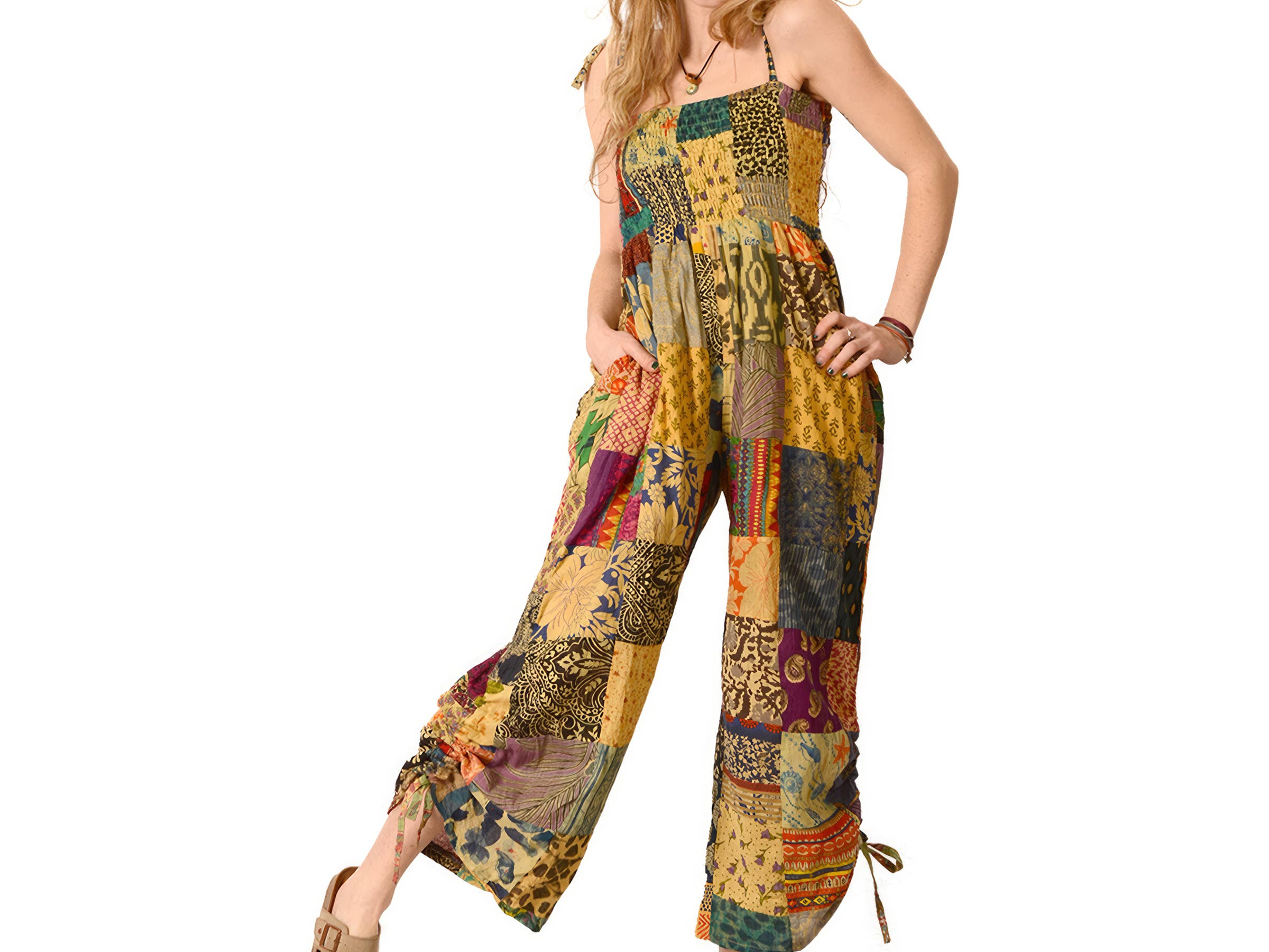 Patchwork Cotton Print Cinche Leg Jumper