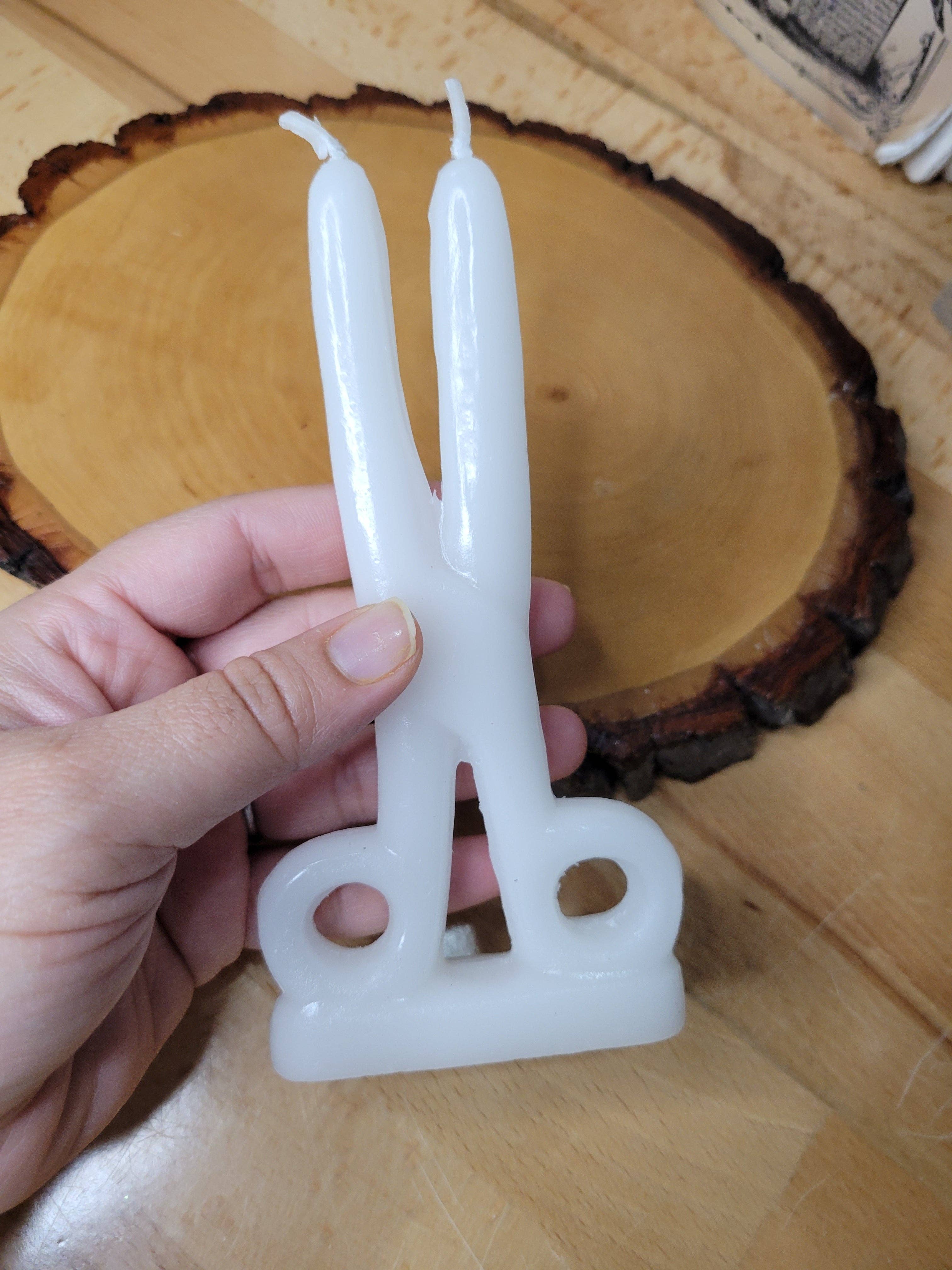 White Scissors shape candle- Cord cutting