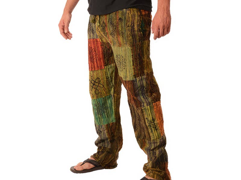 Everyday People Men's Patchwork Cotton Pants w/ Block Print